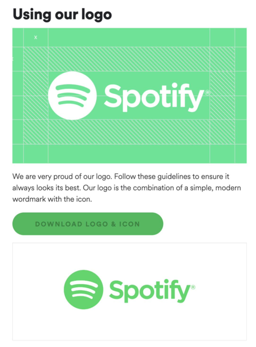 SCreenshot of Spotify logo titled "Using our logo"