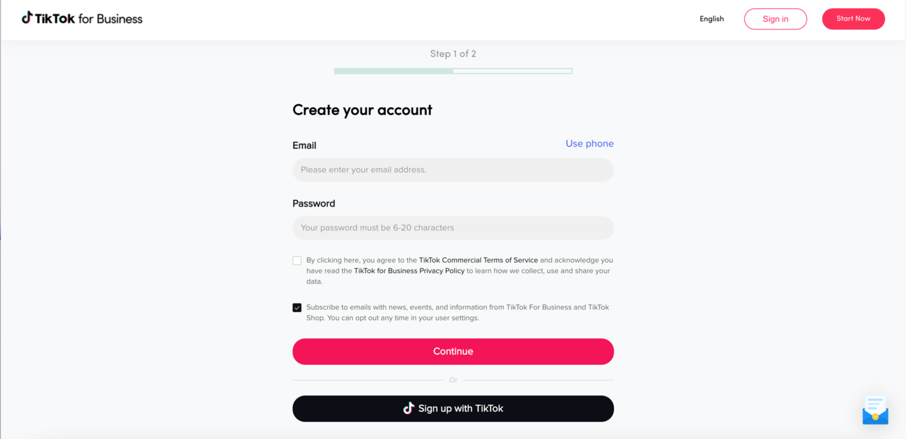 tiktok for business signup