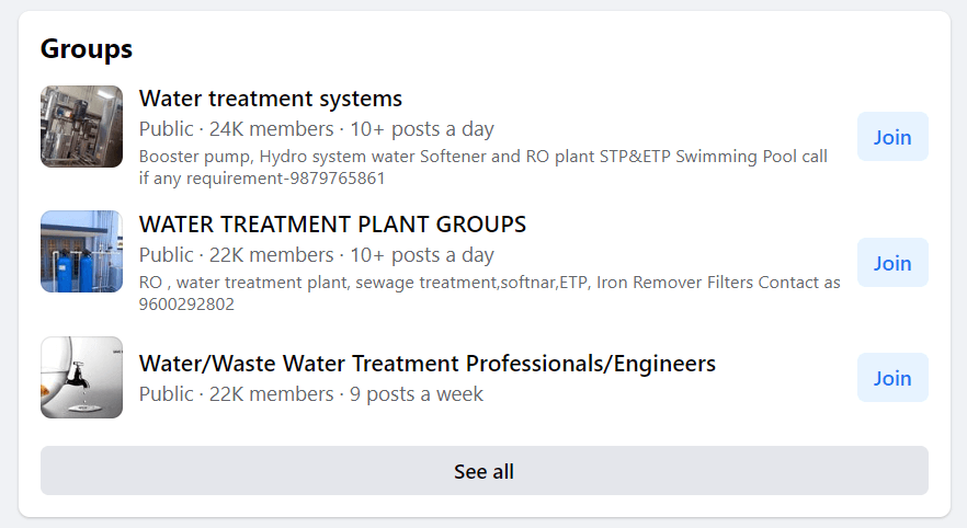 water treatment facebook groups example