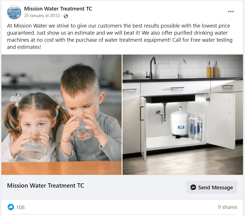 water treatment facebook post example