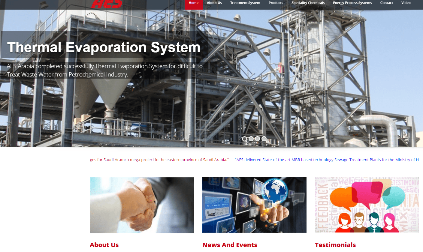 AES Arabia Ltd homepage example