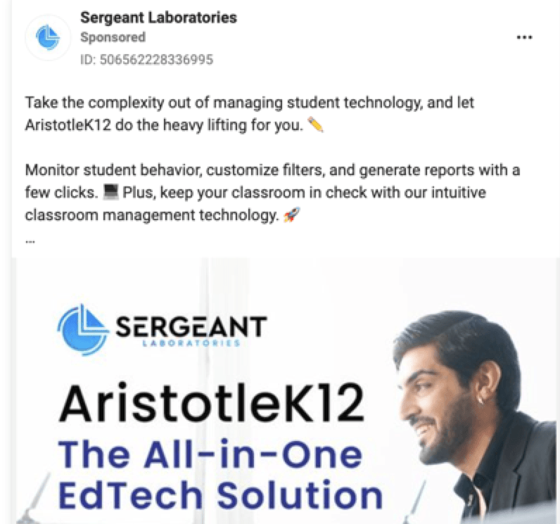 Facebook ad for edtech software