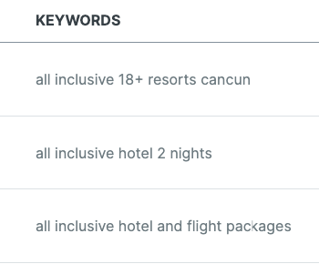 list of hospitality keywords generated by a keyword research tool