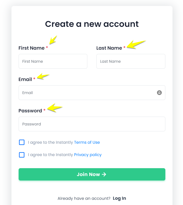 lead form with required fields example