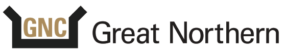 Logo of Great Northern with stylized letters 'GNC' in black with a house-like shape above the 'G' and the words 'Great Northern' written below in a smaller font.