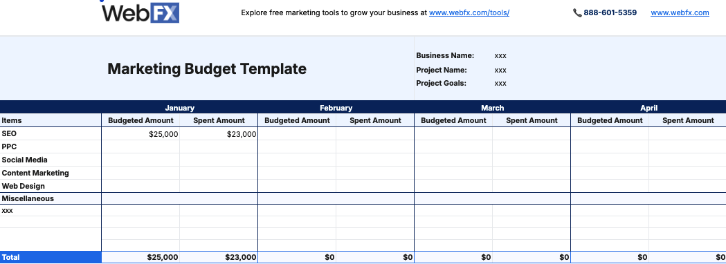 Preview marketing budget template