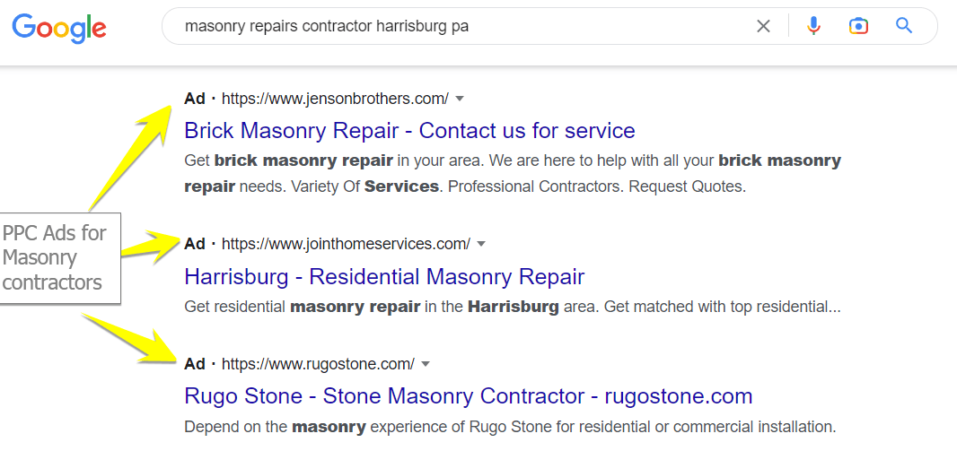 masonry ppc ads example