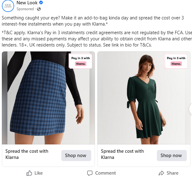 personalized social media shopping ad from New Look