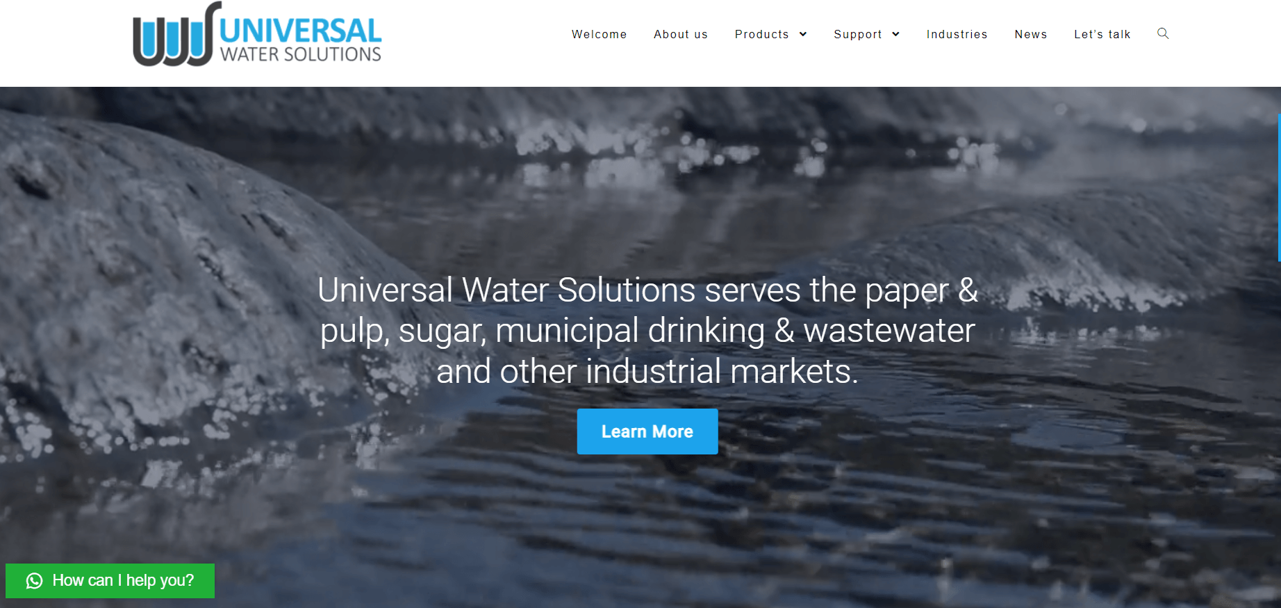 universal water solutions homepage screenshot