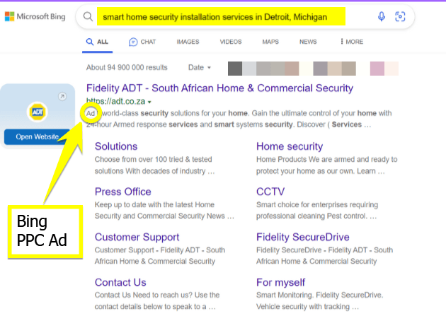 bing ppc ad example