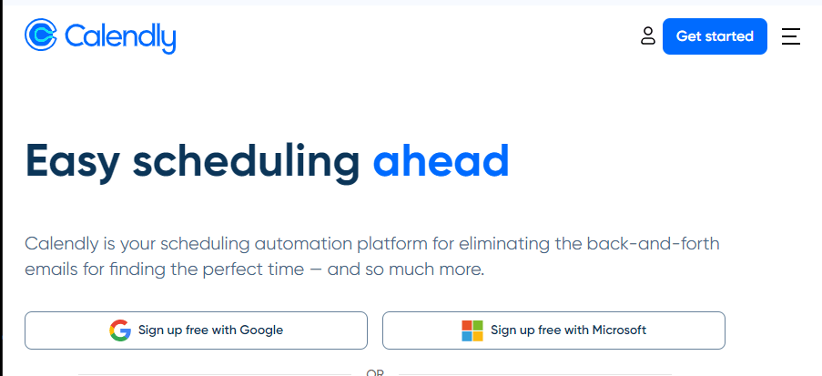 Calendly homepage for their scheduling software