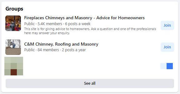 chimney and masonry facebook groups screenshot