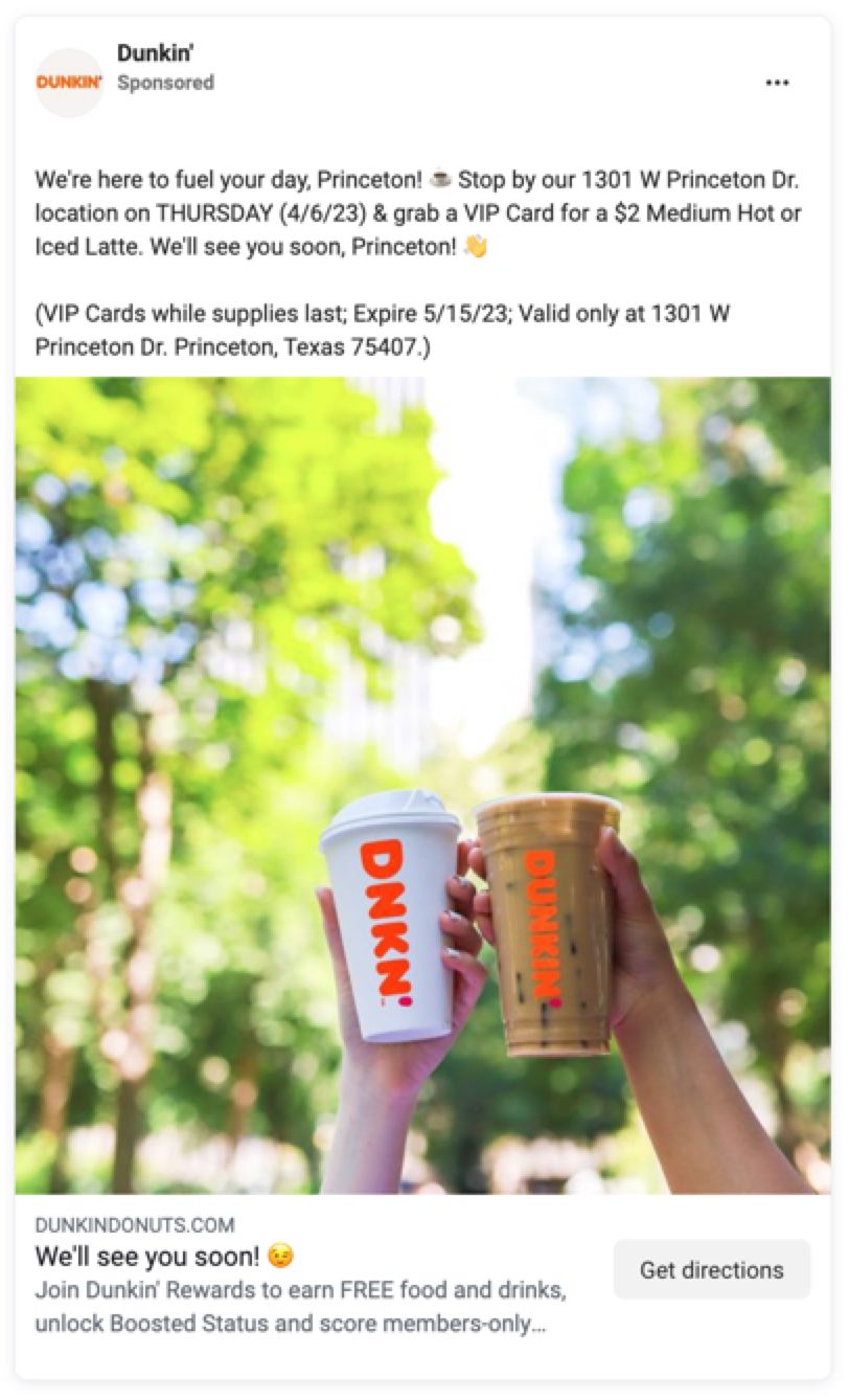 Awareness advertising example from Dunkin