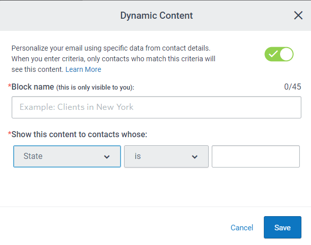 Email dynamic content example