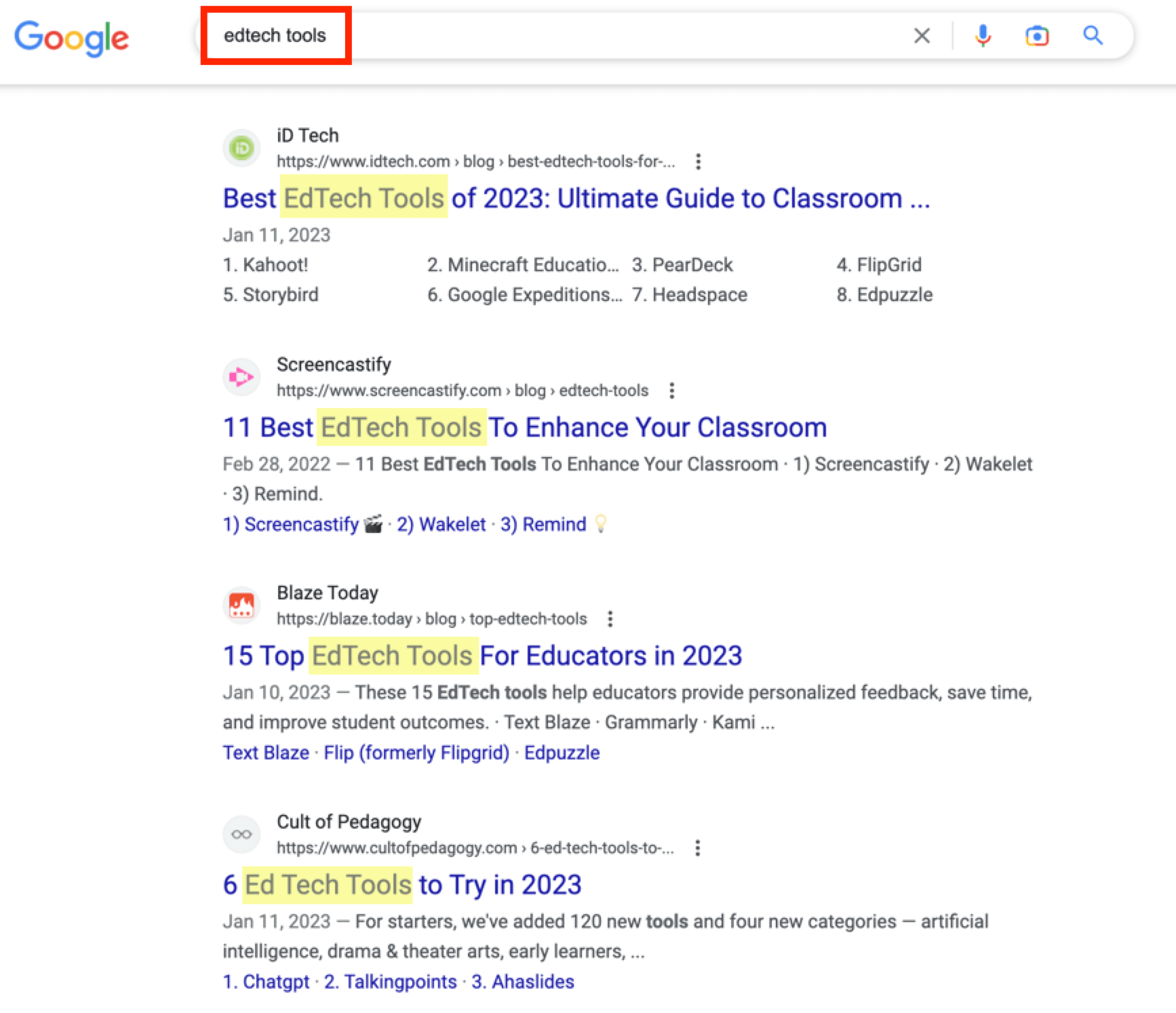 seo results for edtech kw