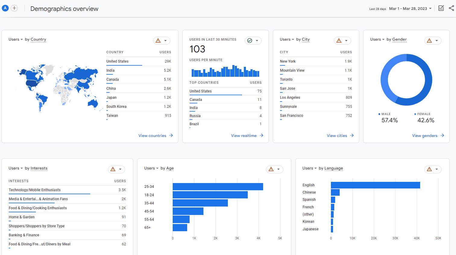 google analytics user democraphics overview screenshot