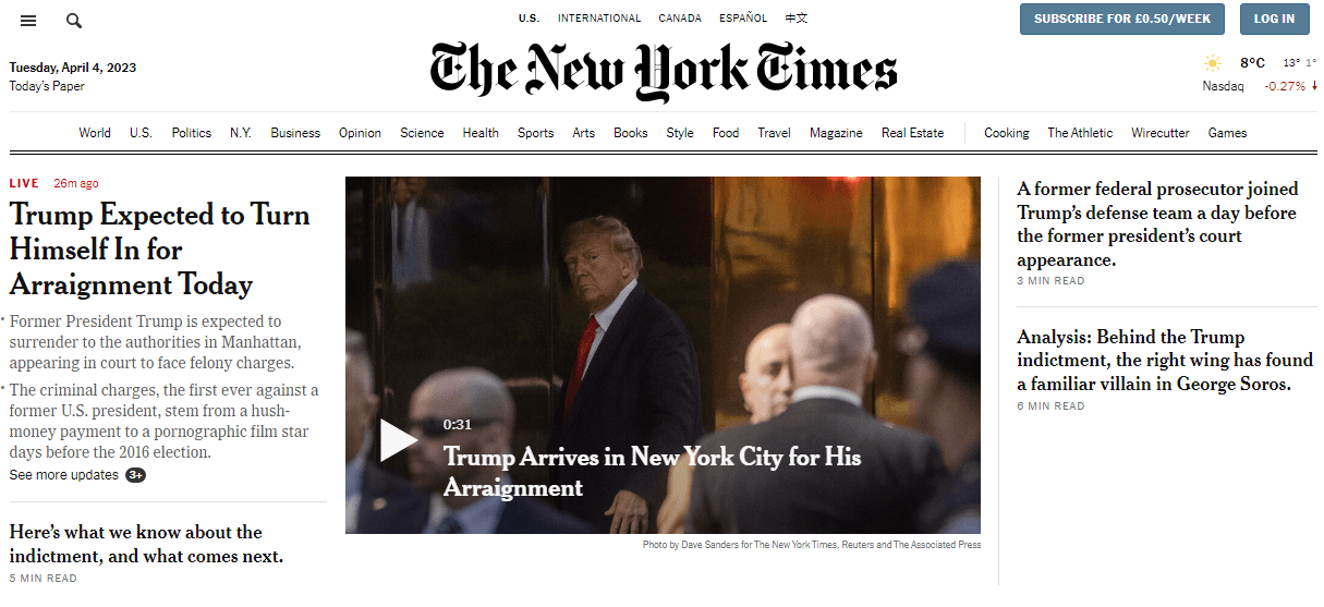 New York Times homepage news YMYL content