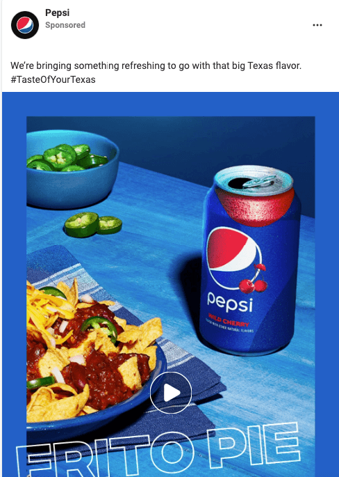 Pepsi social media ad on Facebook featuring their drink with Frito pie