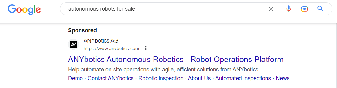 ppc ad for robotics serp screenshot example