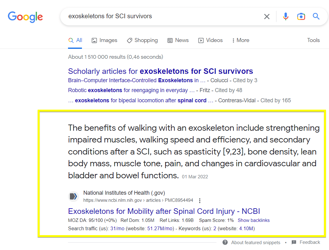 seo organic results for robotics example