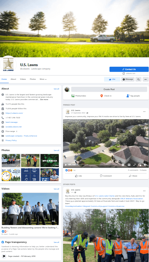 us-lawnus lawn facebook page screenshot