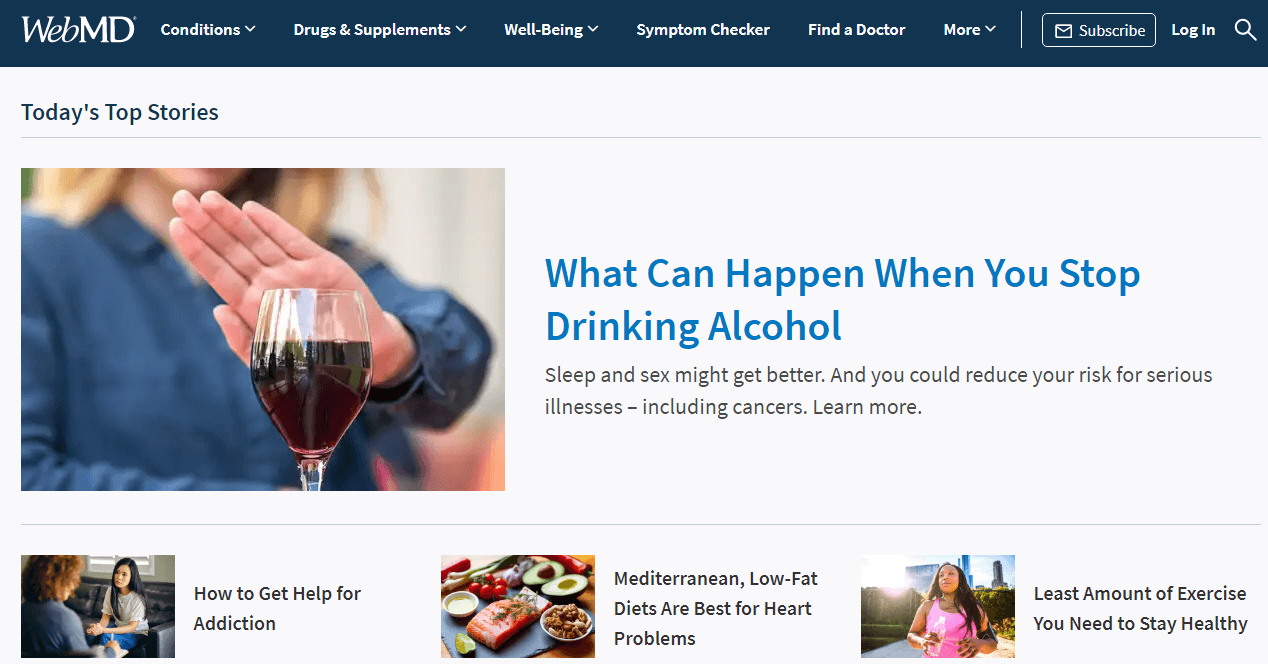 WebMD homepage health YMYL content