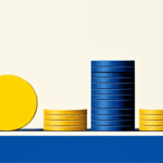 Blue and gold coins in a stack on a table