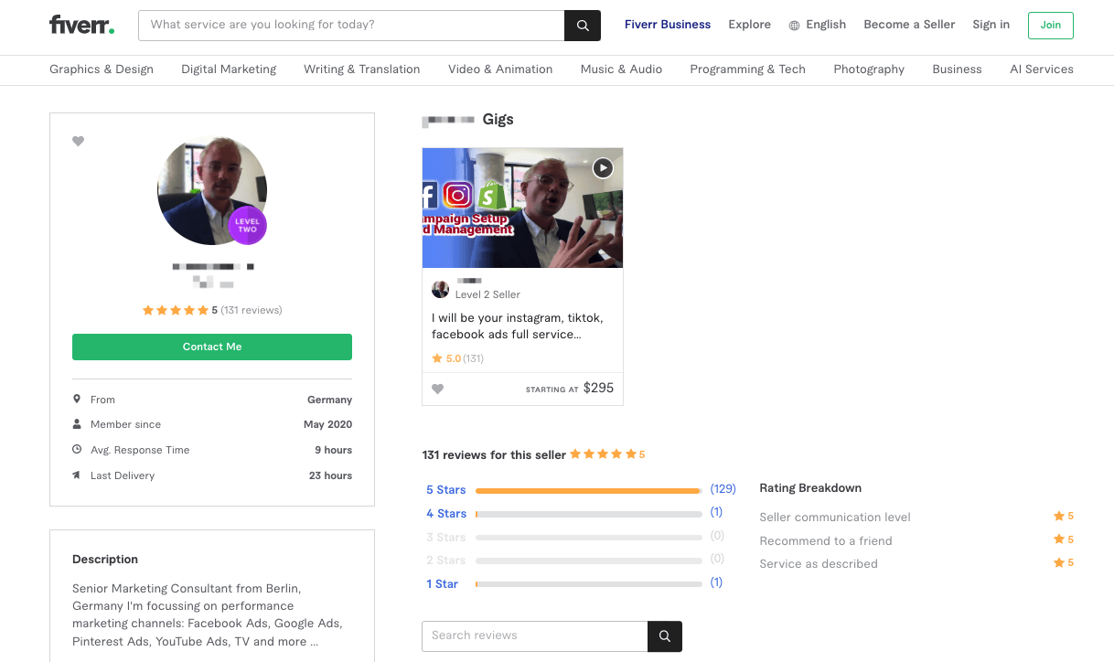fiverr advertising services seller profile
