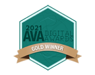 2021 AVA Digital Awards Gold Winner badge featuring a hexagonal emblem with a ribbon.