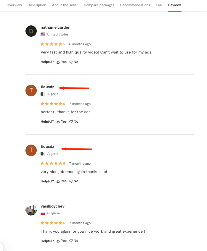 bought reviews for ad service on fiverr