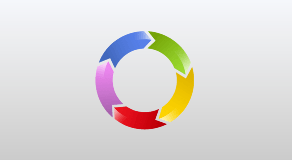 Circular logo with four arrows in blue, green, red, and yellow pointing clockwise, representing a cycle.