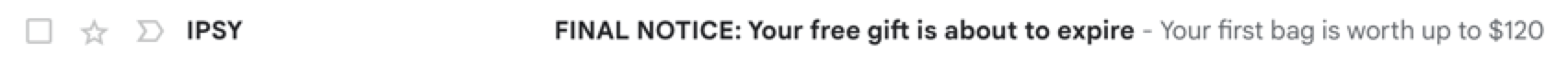 ipsy email subject line