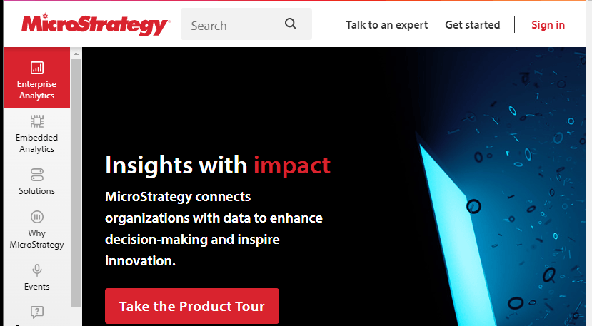 Homepage for microstrategy data analytics