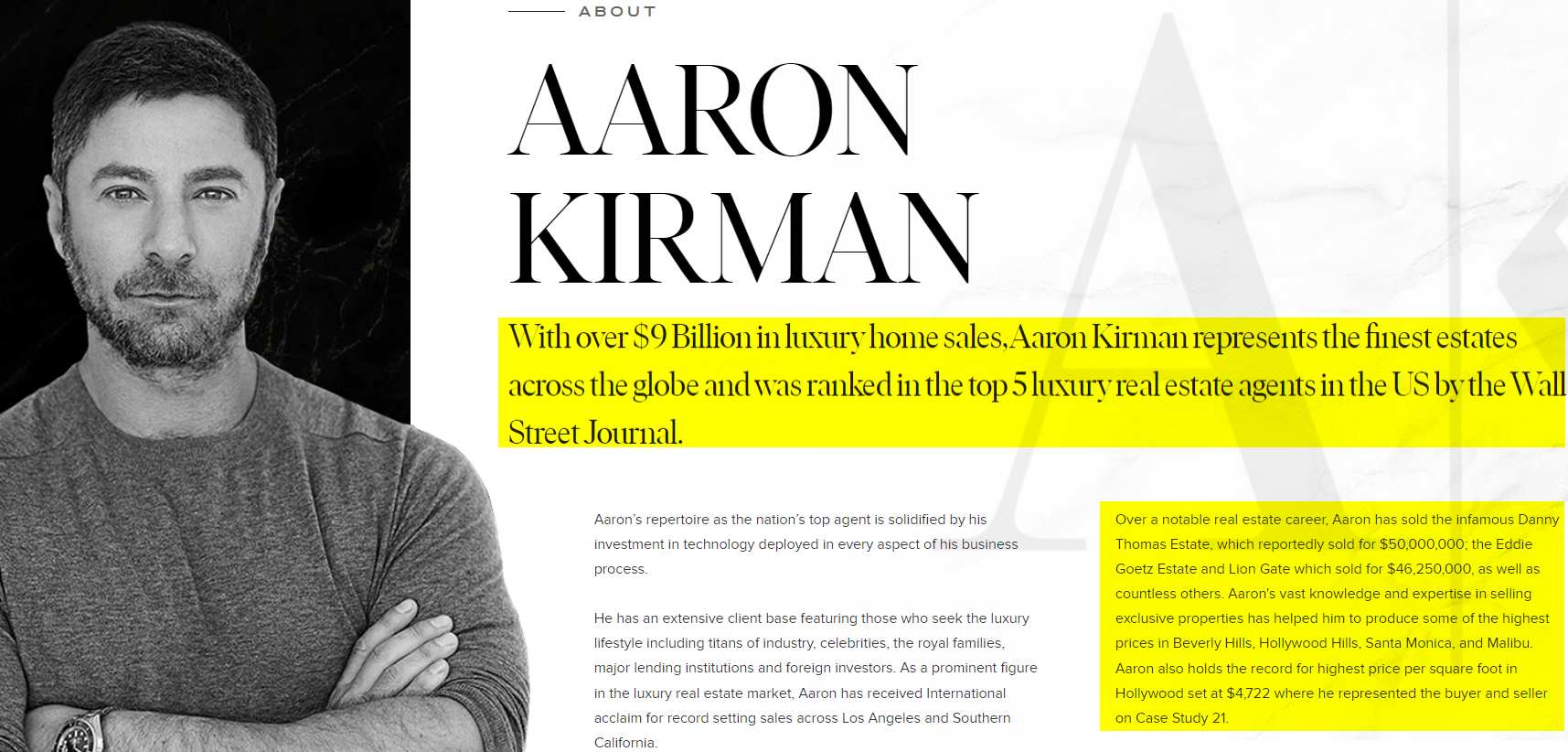 real estage agent accomplishment Aaron Kirman example