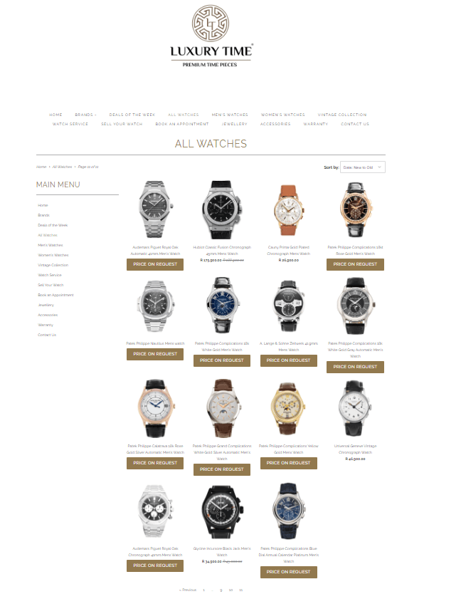 screenshot of luxury time rolex watches product page