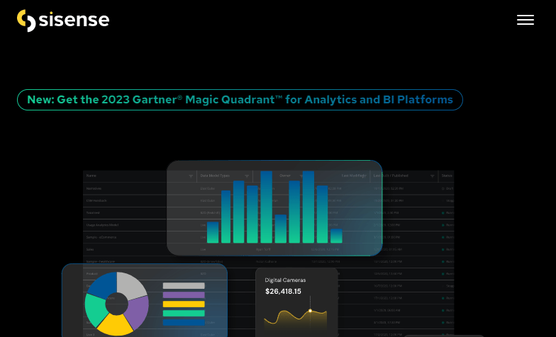 Homepage for sisense data analytics platform