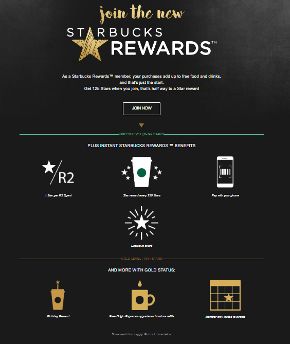 starbucks loyalty program page screenshot