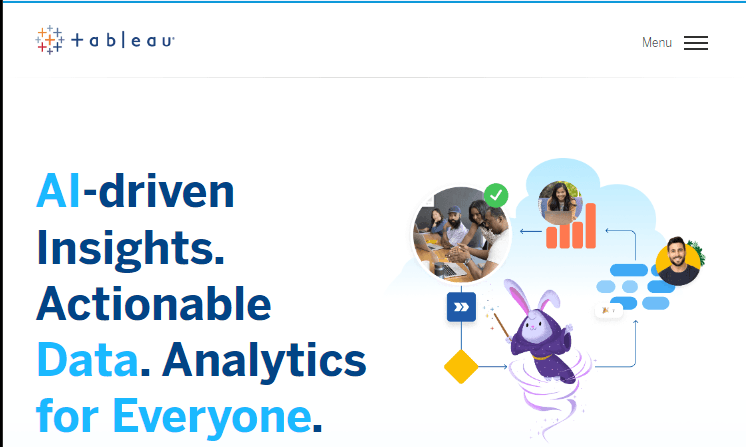 Homepage for Tableau data analytics platform