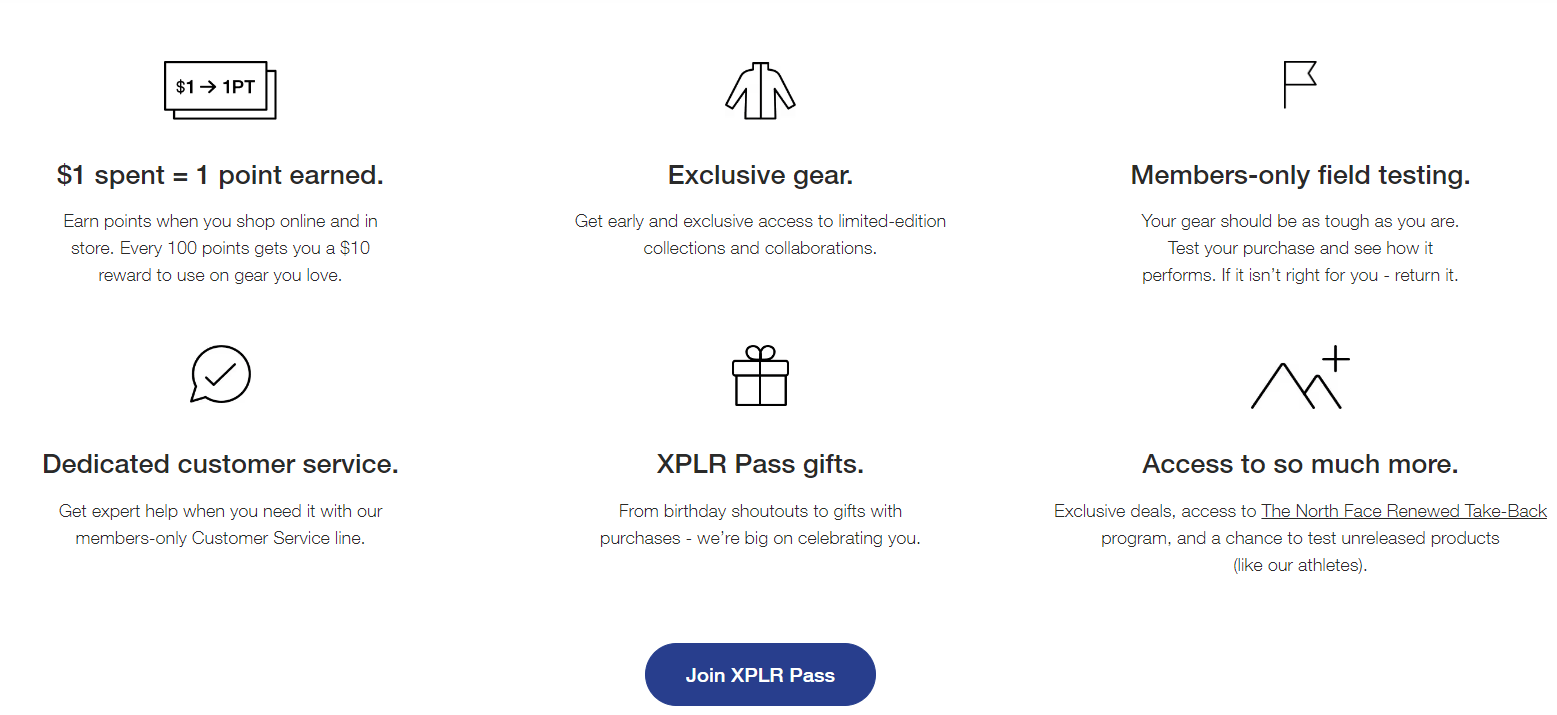 the north face customer loyalty program page screenshot