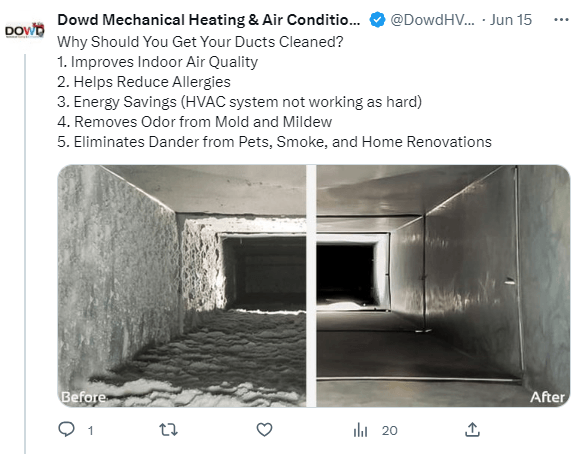 HVAC social media post about why you should clean your air ducts