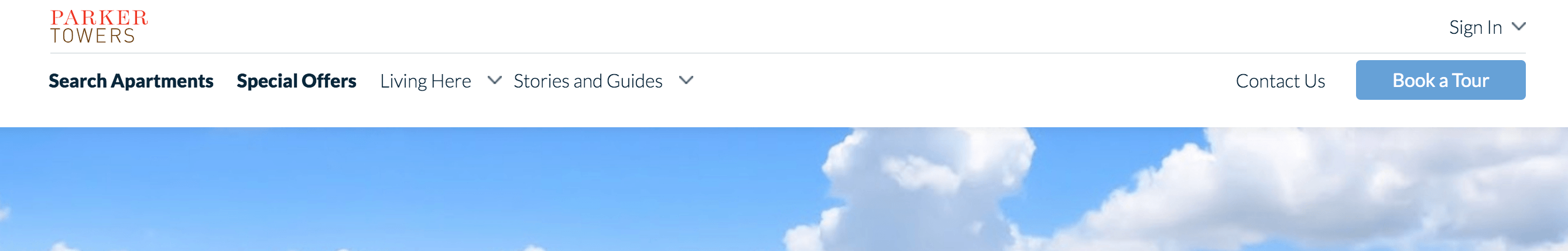 Navigation bar on an apartment complex's website