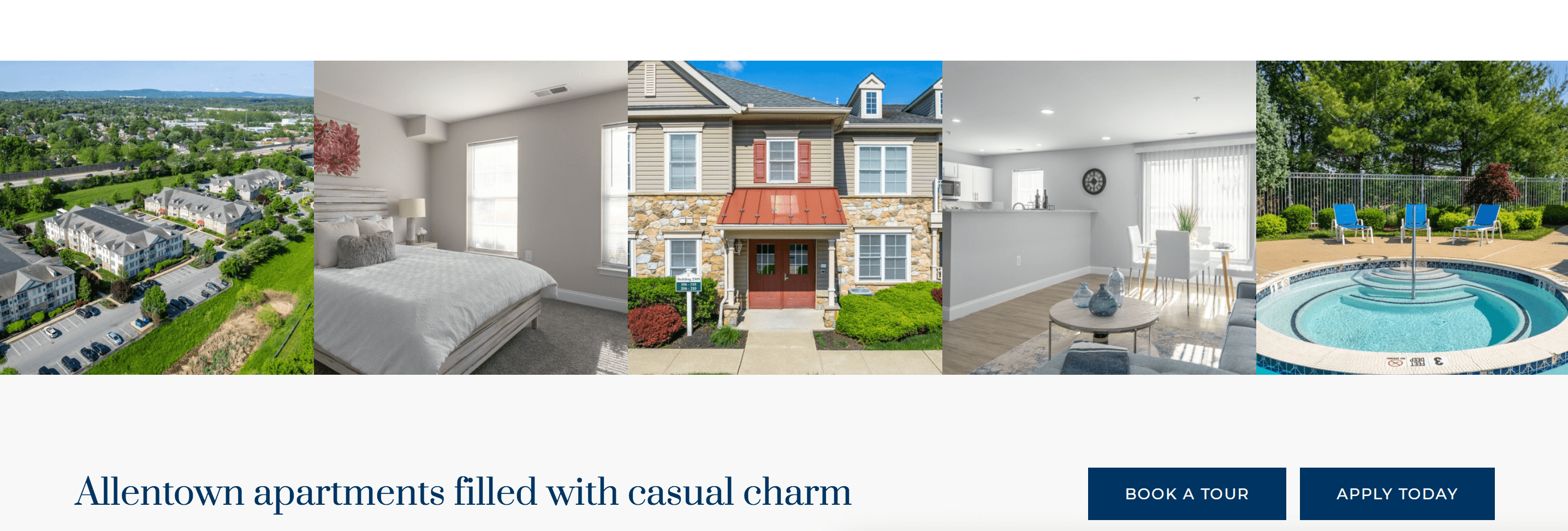 Photos on an apartment complex website showcasing the features of the complex