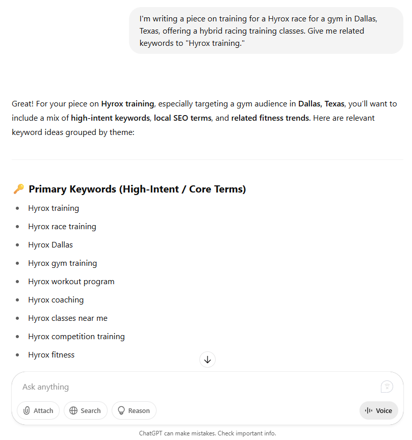 using chatgpt for keywords