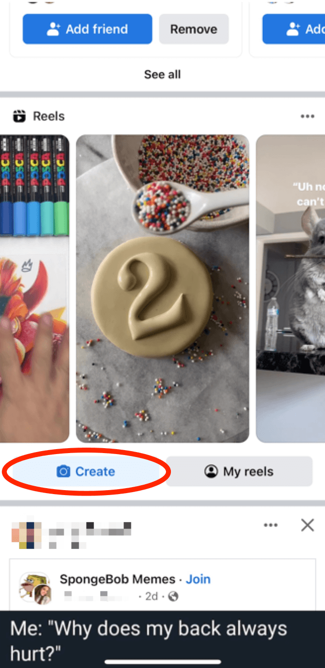 create facebook reel button