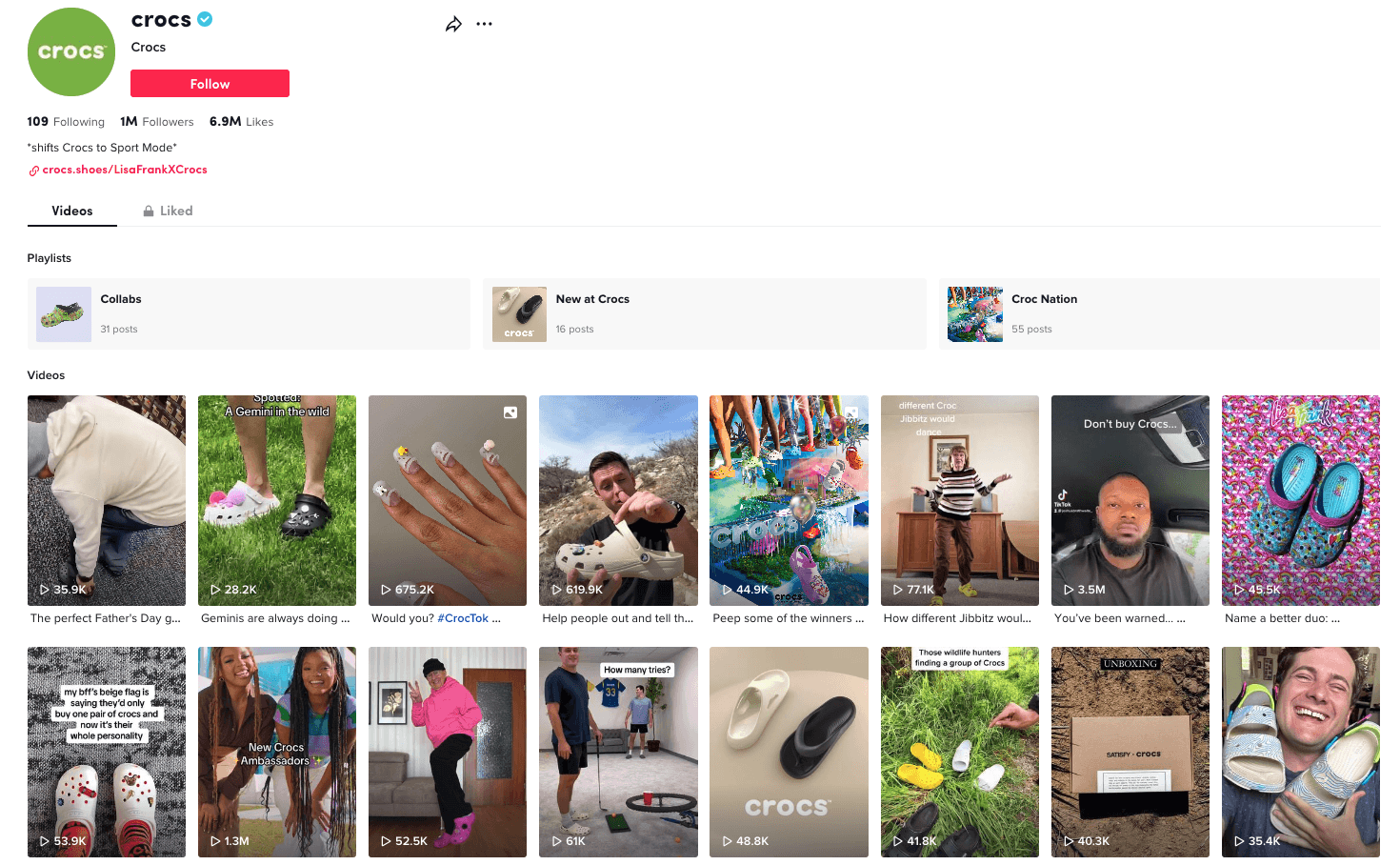 crocs tiktok page