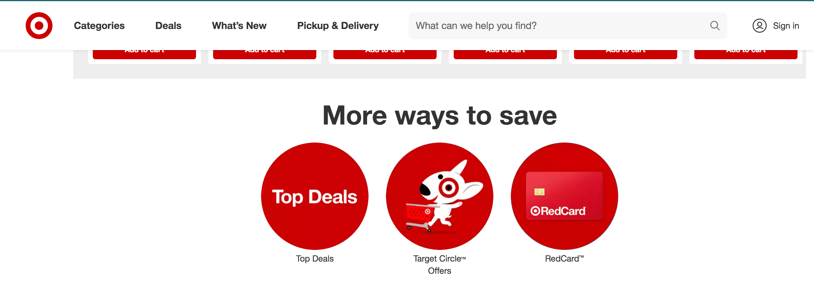 Graphics on Target's website showing the red and white color scheme