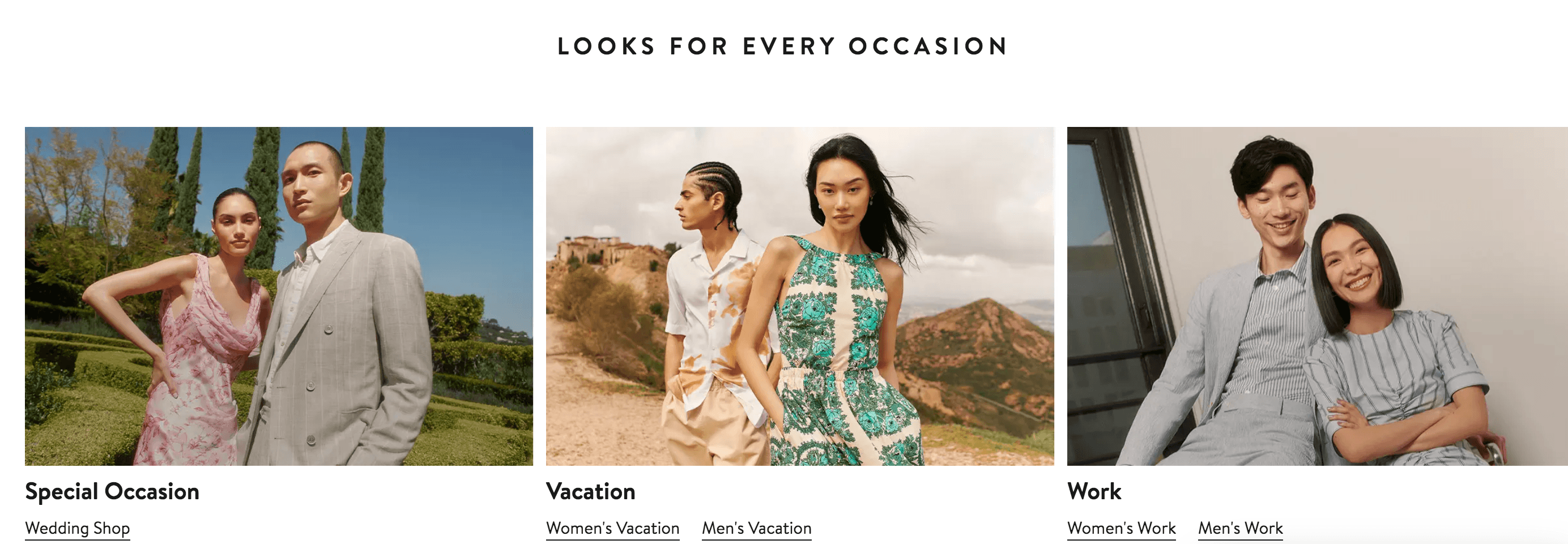 A man and woman modeling a department store's clothing in three pictures