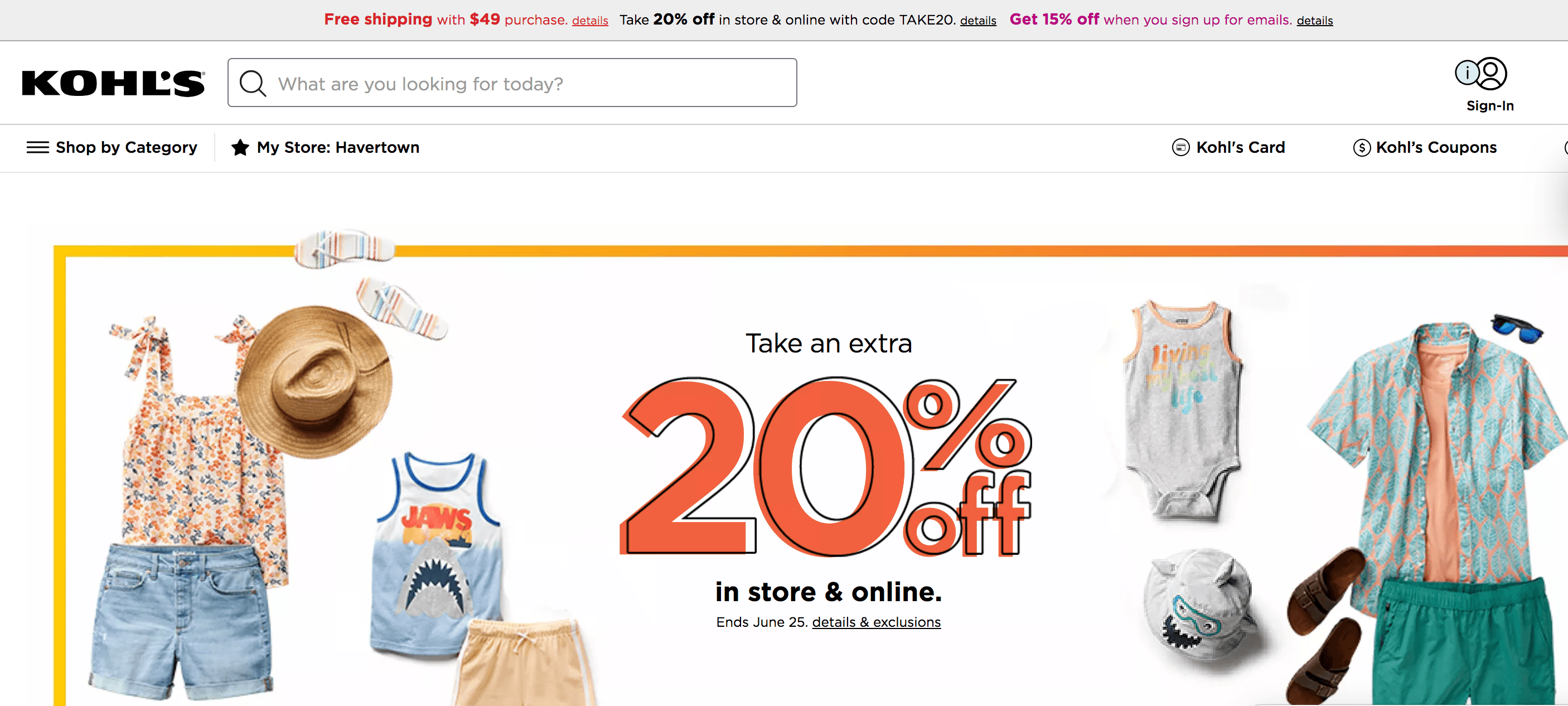 Desktop version of Kohl's homepage