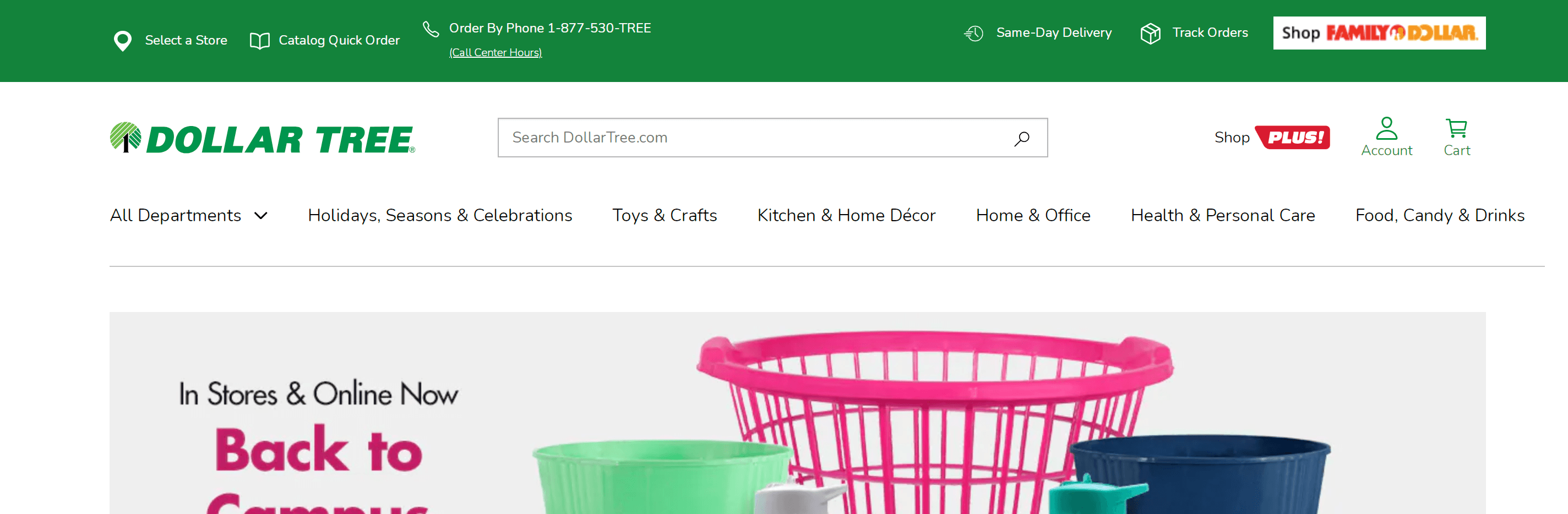 Dollar Tree's website featuring their green and white color scheme