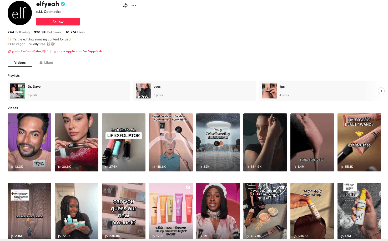 elf cosmetics tiktok page